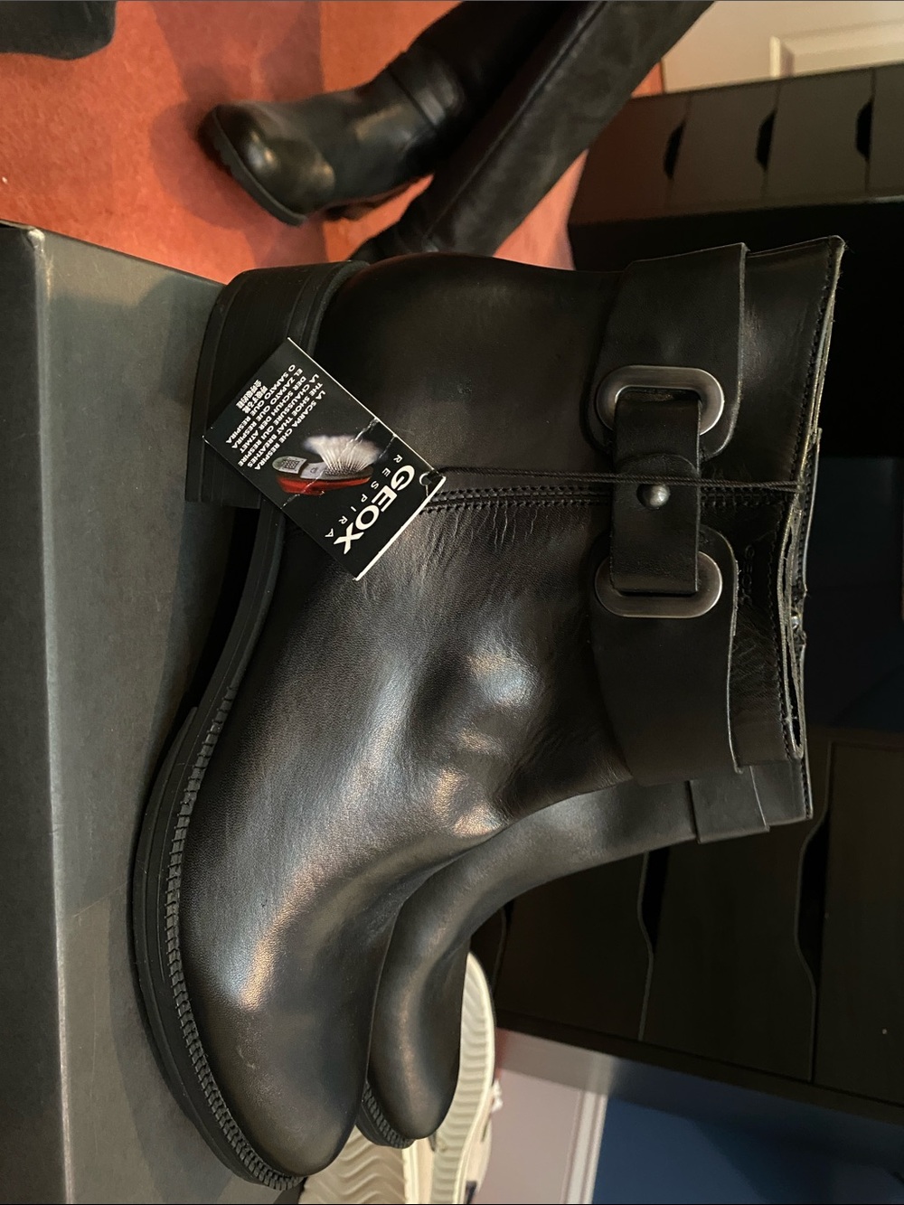 Geox Men’s Black Leather Buckle Ankle Boots
